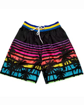 Big & Tall Men's Hawaii. Striped Black Layered Dusk Gradient Coconut Tree Seaside Beach Pants